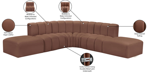 Yara 146" Cognac Vegan Leather Upholstered Sectional, 6-Piece