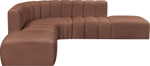 Yara 146" Cognac Vegan Leather Upholstered Sectional, 6-Piece