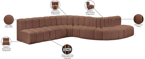 Yara 170" Cognac Vegan Leather Upholstered Sectional, 7-Piece