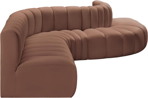 Yara 170" Cognac Vegan Leather Upholstered Sectional, 7-Piece