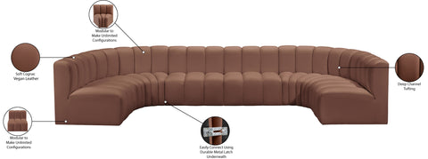 Briar Cognac 150 Vegan Leather Upholstered Modular Sectional, 8-Piece