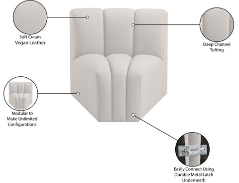 Briar Cream Vegan Leather Upholstered Modular Curved Corner Chair, 1 Piece