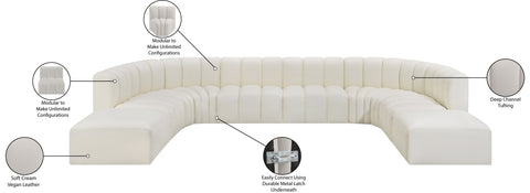 Yara 161" Cream Vegan Leather Upholstered Sectional, 10-Piece