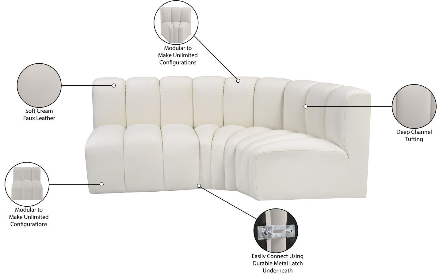 zara cream faux leather modular sofa s3a