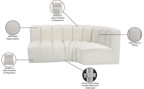 Briar Cream 84 Vegan Leather Upholstered Modular Sectional, 3-Piece