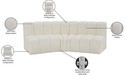 Briar Cream 86 Vegan Leather Upholstered Modular Sectional, 3-Piece