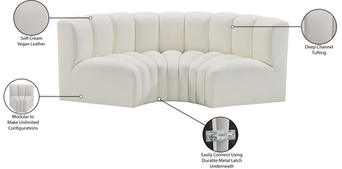 Briar Cream 80 Vegan Leather Upholstered Modular Sectional, 3-Piece