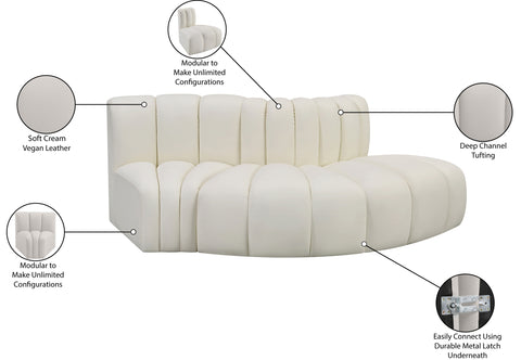 Briar Cream 77 Vegan Leather Upholstered Modular Sectional, 3-Piece