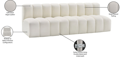 Briar Cream 89.5 Vegan Leather Upholstered Modular Sectional, 3-Piece