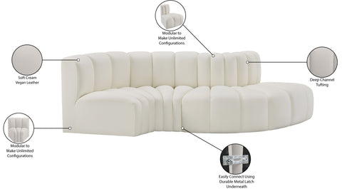 Yara 104" Cream Vegan Leather Upholstered Sectional, 4-Piece