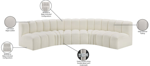 Briar Cream 133 Vegan Leather Upholstered Modular Sectional, 5-Piece