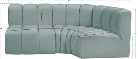 Briar 84 Mint Vegan Leather Upholstered Modular Sectional, 3-Piece