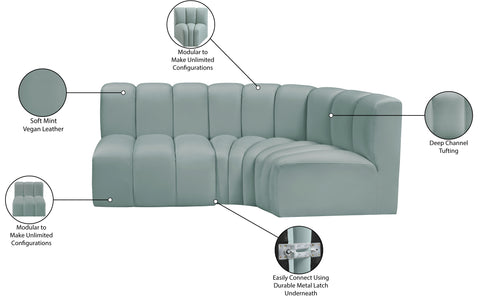 Briar 84 Mint Vegan Leather Upholstered Modular Sectional, 3-Piece