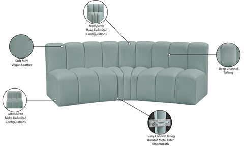 Briar 86 Mint Vegan Leather Upholstered Modular Sectional, 3-Piece
