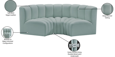 Briar 80 Mint Vegan Leather Upholstered Modular Sectional, 3-Piece