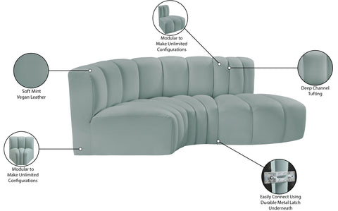 Briar 70 Mint Vegan Leather Upholstered Modular Sectional, 3-Piece