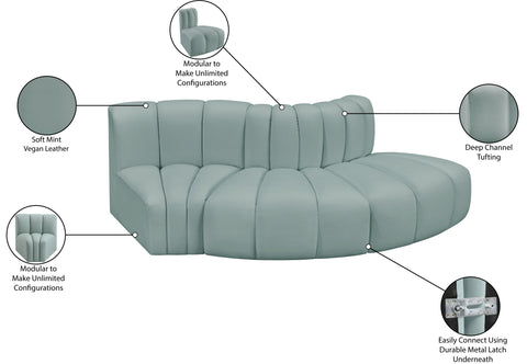 Briar 77 Mint Vegan Leather Upholstered Modular Sectional, 3-Piece