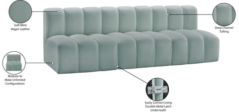 Briar 89.5 Mint Vegan Leather Upholstered Modular Sectional, 3-Piece