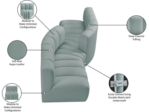 Briar 108 Mint Vegan Leather Upholstered Modular Sectional, 4-Piece