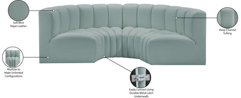 Briar 88 Mint Vegan Leather Upholstered Modular Sectional, 4-Piece