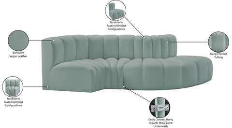 Briar 104 Mint Vegan Leather Upholstered Modular Sectional, 4-Piece