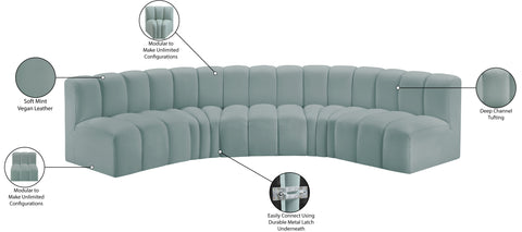 Briar 133 Mint Vegan Leather Upholstered Modular Sectional, 5-Piece