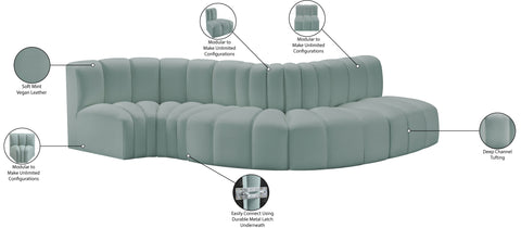 Briar 122 Mint Vegan Leather Upholstered Modular Sectional, 5-Piece
