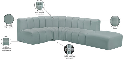 Briar 127 Mint Vegan Leather Upholstered Modular Sectional, 5-Piece