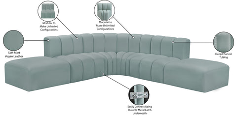 Briar 146 Mint Vegan Leather Upholstered Modular Sectional, 6-Piece