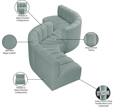 Briar 145 Mint Vegan Leather Upholstered Modular Sectional , 6-Piece (Style 2)