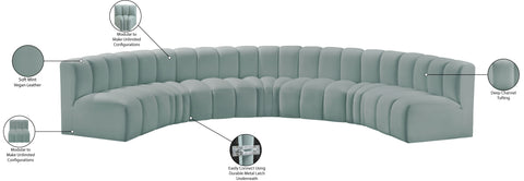 Briar 162 Mint Vegan Leather Upholstered Modular Sectional, 7-Piece