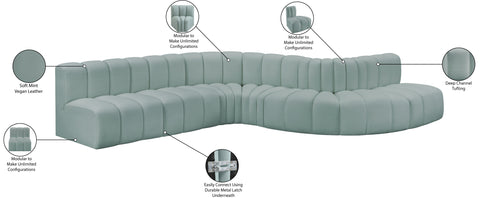Briar 170 Mint Vegan Leather Upholstered Modular Sectional, 7-Piece
