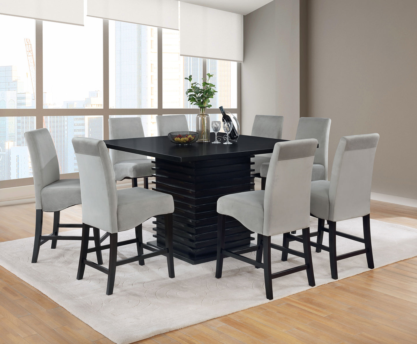 elkton 9-piece square counter height dining table set greyblack