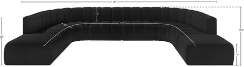 Yara 161" Black Boucle Fabric Upholstered Sectional, 10-Piece
