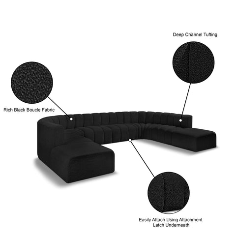 Yara 161" Black Boucle Fabric Upholstered Sectional, 10-Piece