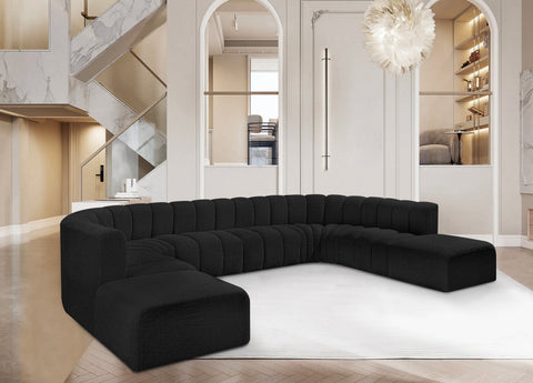 Yara 161" Black Boucle Fabric Upholstered Sectional, 10-Piece