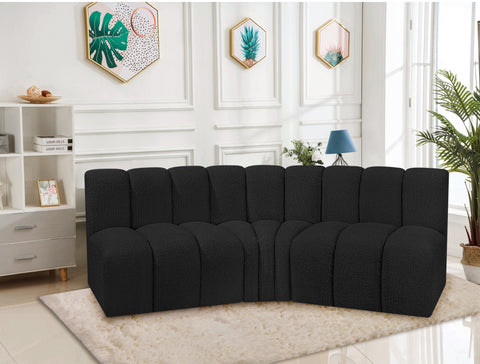 Yara 86" Black Boucle Fabric Upholstered Sectional, 3-Piece