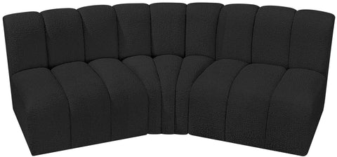 Yara 86" Black Boucle Fabric Upholstered Sectional, 3-Piece