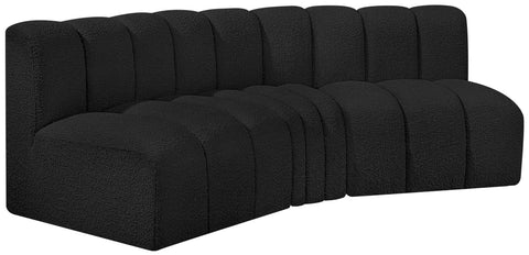 Yara 86" Black Boucle Fabric Upholstered Sectional, 3-Piece