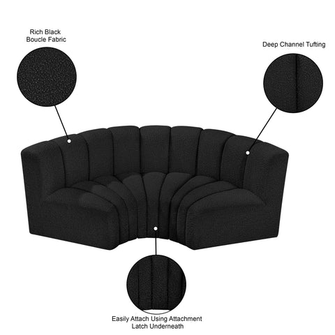 Briar Black 80 Boucle Fabric Upholstered Modular Sectional, 3-Piece