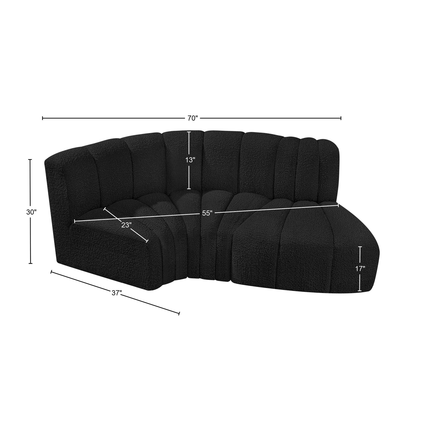 zara black boucle fabric modular sofa s3d