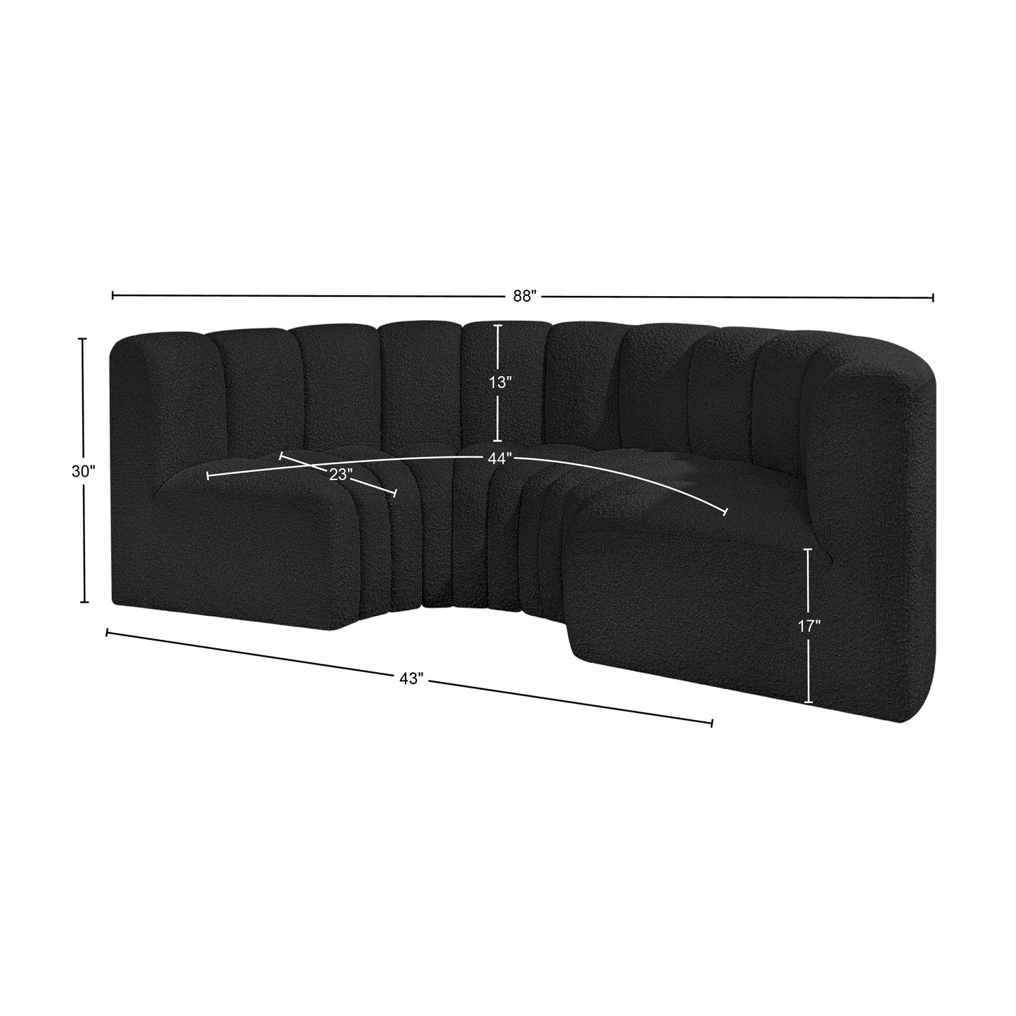 zara black boucle fabric modular sofa s4c