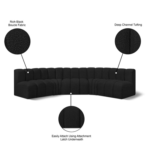 Briar Black 133 Boucle Fabric Upholstered Modular Sectional, 5-Piece