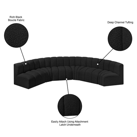 Briar Black 151 Boucle Fabric Upholstered Modular Sectional, 6-Piece