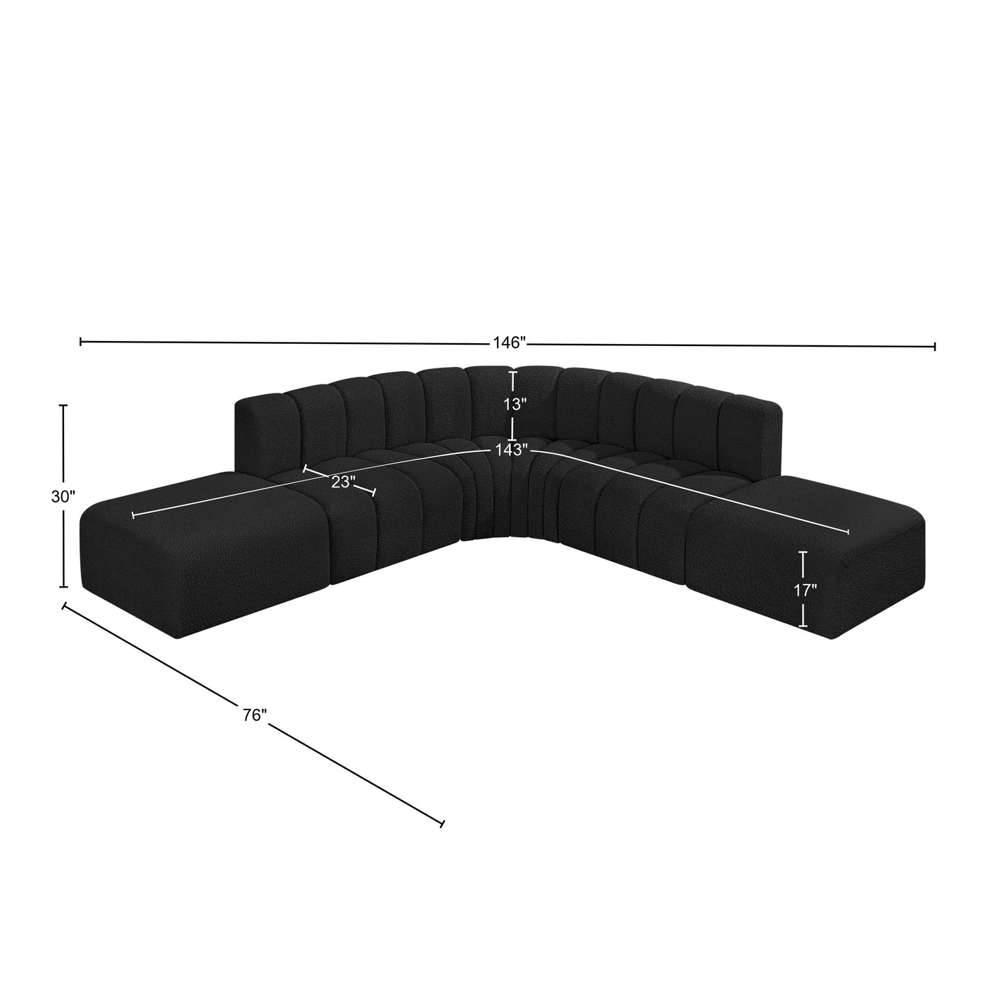 zara black boucle fabric modular sofa s6c