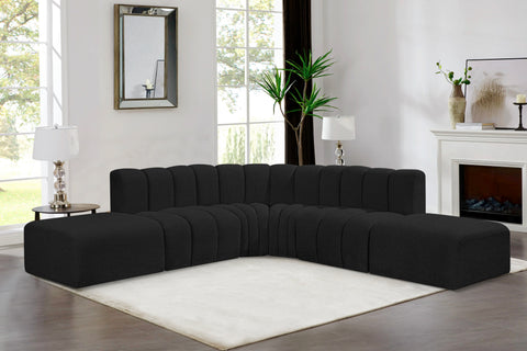 Yara 146" Black Boucle Fabric Upholstered Sectional, 6-Piece