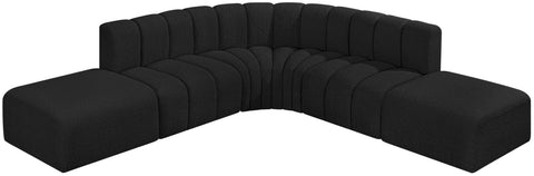 Yara 146" Black Boucle Fabric Upholstered Sectional, 6-Piece