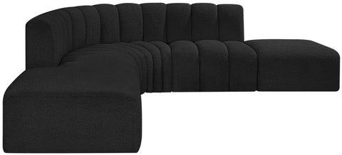 Yara 146" Black Boucle Fabric Upholstered Sectional, 6-Piece