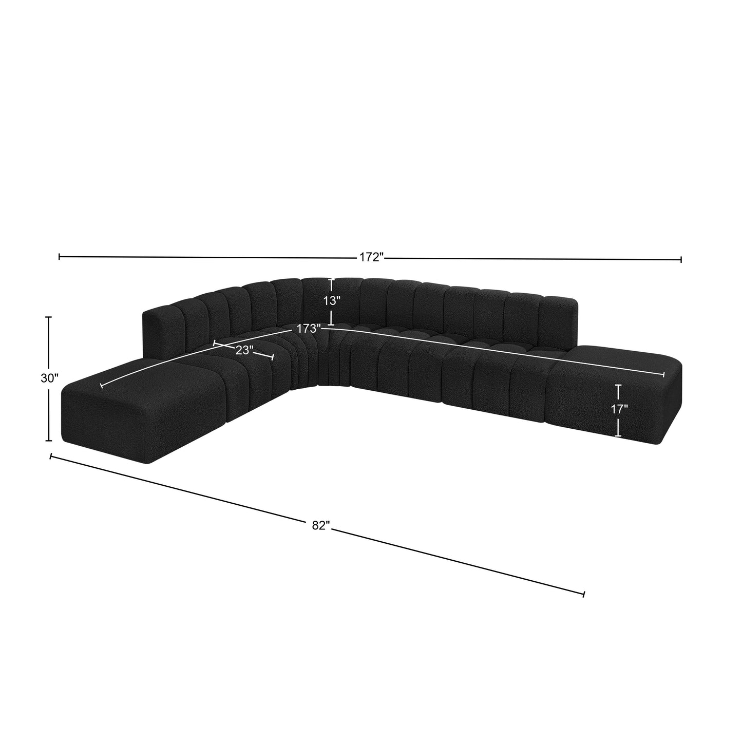 zara black boucle fabric modular sofa s7a