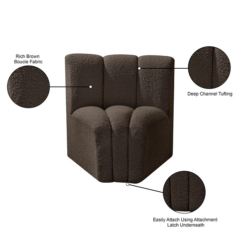 Briar Brown Boucle Fabric Upholstered Modular Curved Corner Chair, 1 Piece